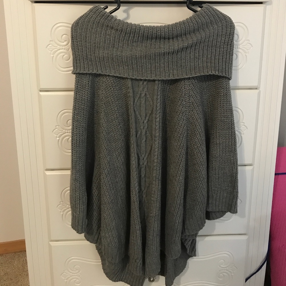 Grey Pancho Cable Knit Sweater